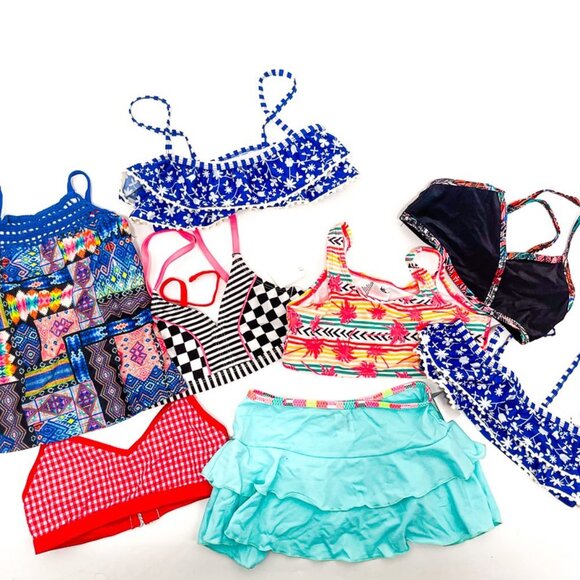 Cat & Jack Girls Bathing Suit Bikini Swimsuit Swim Skirt Tops Bundle Medium 7-8